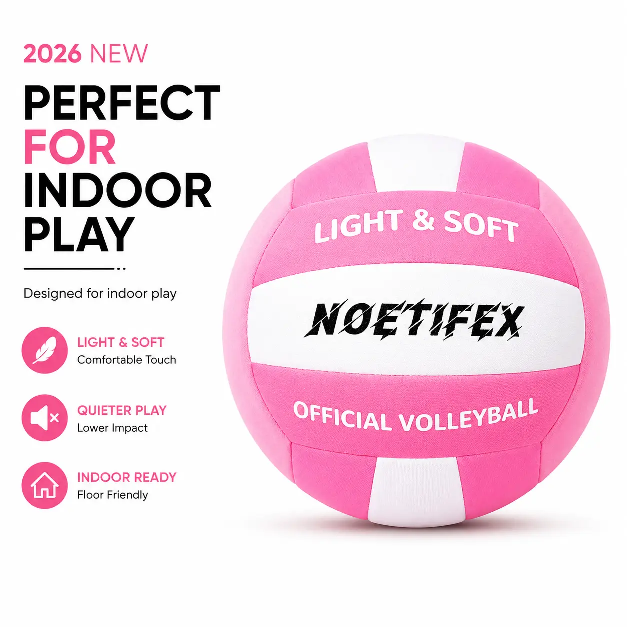 Deflated for Practice Volleyball - Light & Soft Polyester Fabric, Comfortable Touch, Silent, Safe for Kids Beginners, Indoor Home Training Activities, Sports Ball Game Use