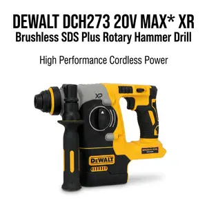 DeWalt DCH273 20V SDS-Plus Brushless L‑Shape Rotary Hammer, 2.1 J Impact Energy, 3‑Mode Operation (Drill / Hammer / Chisel), SHOCKS Active Vibration Control, LED Light, For Concrete Drilling And Light Chipping power tool