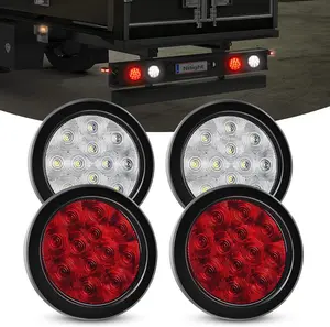 Nilight 4PCS 4” 12LED Round Reverse Brake Turn Tail Lights w/Surface Mount Grommet Plugs IP67 Trailer Tail Lights for Truck Trailer RV (White and Red) welcome lights  dealsforyoudays
