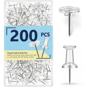 200 Pack Clear Push Pins and Thumb Tacks Combo - Flat Head Transparent Pushpins for Bulletin Board - Heavy Duty Steel Point & Reusable Storage Box - Tacks for Cork Board, Wall Hanging, Classroom Decor
