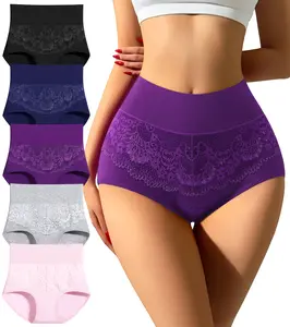 High Waisted Underwear for Women Cotton Slight Tummy Control Panties Postpartum Soft Full Coverage Briefs 5 Pack Womenswear Womenswear Breathable Womenswear