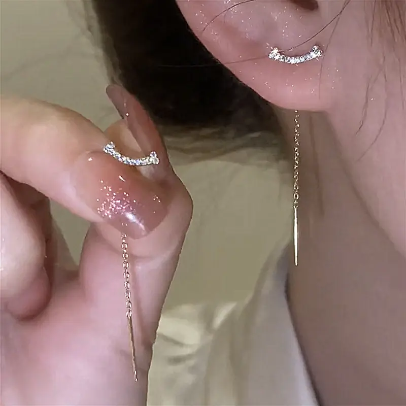 Exquisite Zircon Long Wire Tassel Thread Chain Earrings For Women Crystal Waterdrop Star Hanging Piercing Earing Charm Jewelry