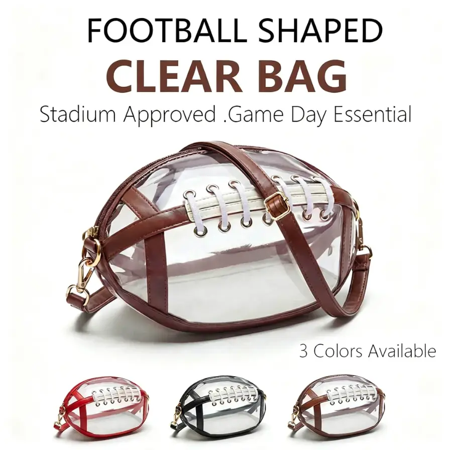 Clear Football Shaped Crossbody Bag Transparent PVC Stadium Approved Game Day Bag with Adjustable Strap Summer