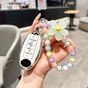 For Nissan Key Fob Cover with Keychain Car Key Fob Case Shell Fit for Nissan Altima Maxima Rogue Armada Pathfinder Smart Key Car Accessories Protector