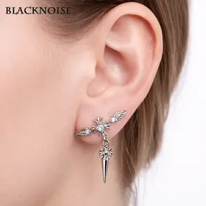 Gothic Ear Stud Set for Women, Cross & Angel Wing Cartilage Earring Set, Blue Stone Curated Ear Jewelry
