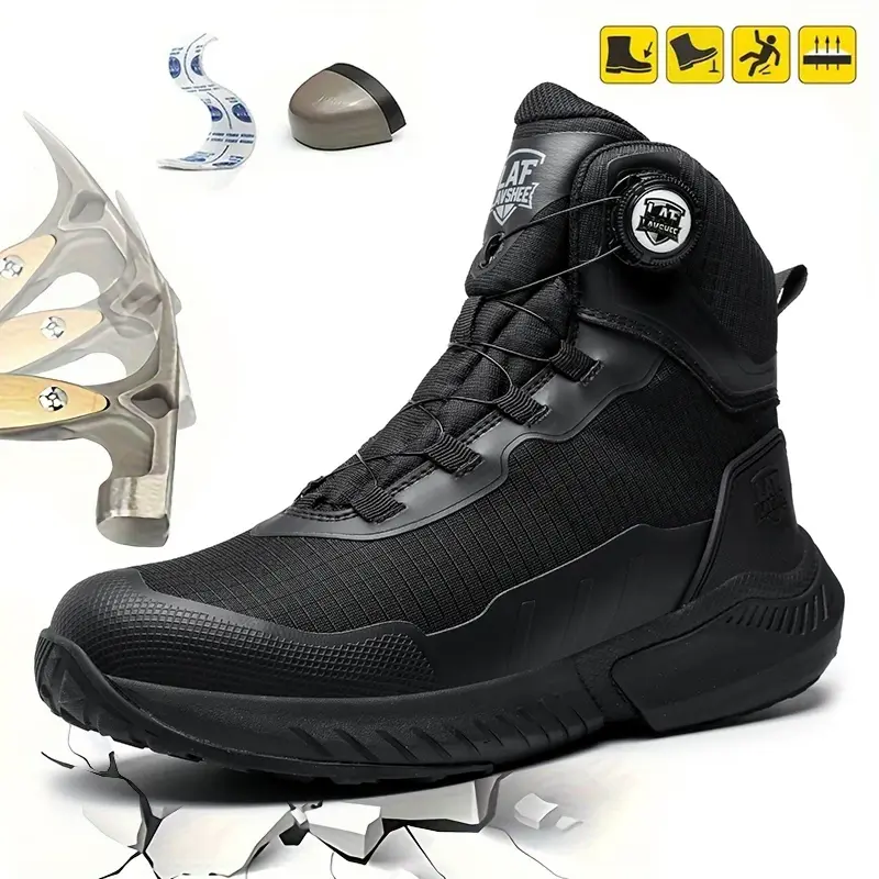 Men's Steel Toe Work Boots, High-Top Breathable Safety Sneakers with Non-Slip, Puncture-Resistant Soles for Workers, Worker