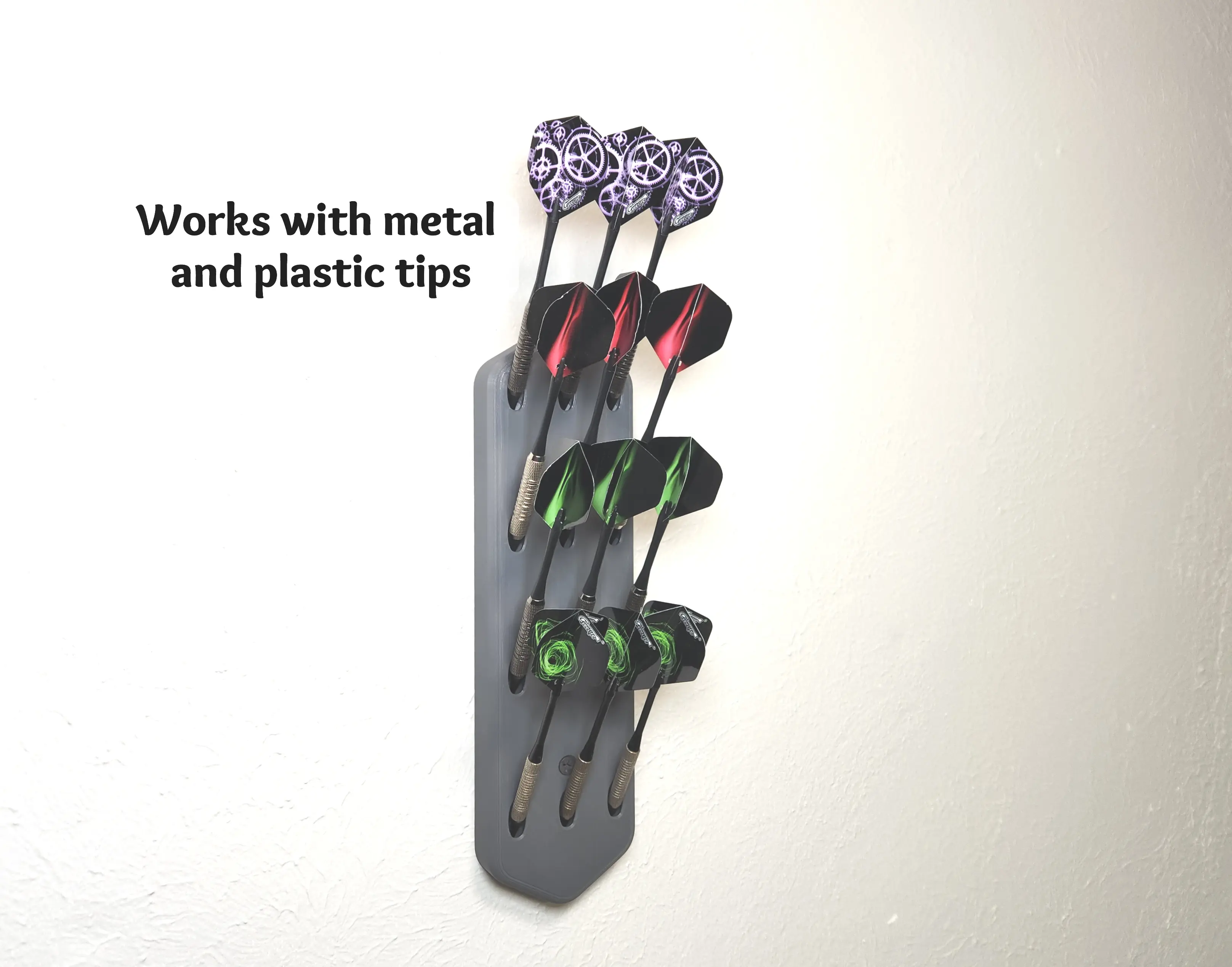 Wall mounted dart board rack, billiard room organizer, game room accessory, metal and plastic tip storage
