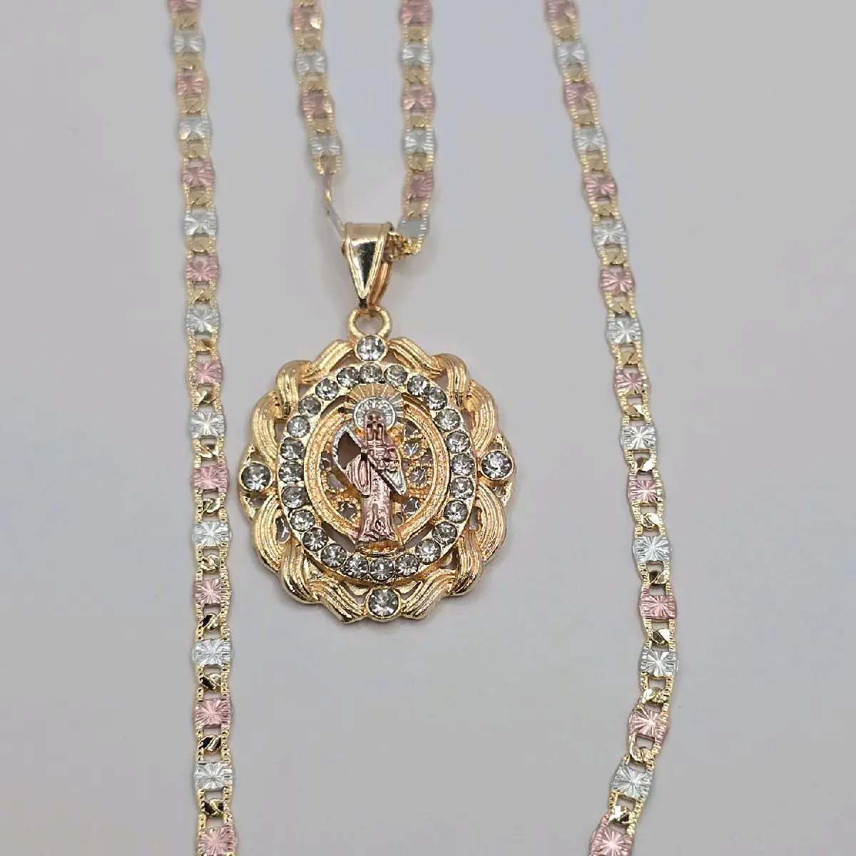 LA SANTA MUERTE beautiful necklace gold-plated three colors 20"inches clear stone's