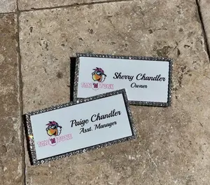 Custom Magnetic Name Badge - Metal Bling Badge w/ Rhinestones