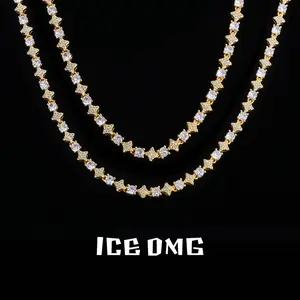 ICEOMG 6mm Sparkling Diamond Tennis Chain Hip Hop Jewelry Iced Out Spring Clasp Round Zircon Star Tennis Chain Necklace for Gifts Brass Gold Plated