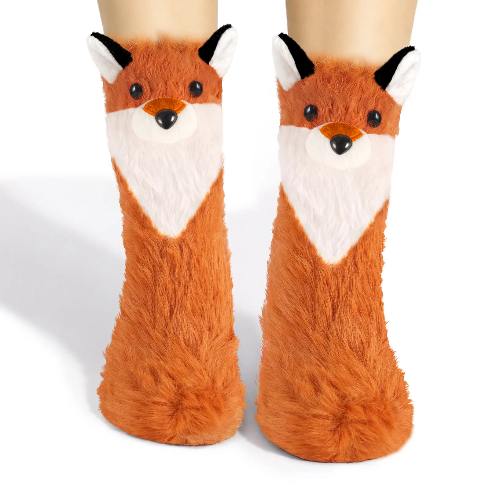 SuniSooci Women's 3D Fox Animal Print Plush Slipper Socks - Spandex-Polyester Blend Fabric, One Size, Comfortable, Fits Teen Girls, Cute Gift for Fox Lovers