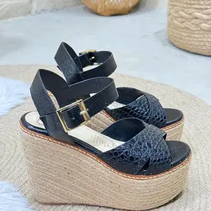 CLAU 12cm Wedge Sandals - 8cm Comfortable Heel, Stylish Black Platform Sandal, Fashionable Women's Footwear