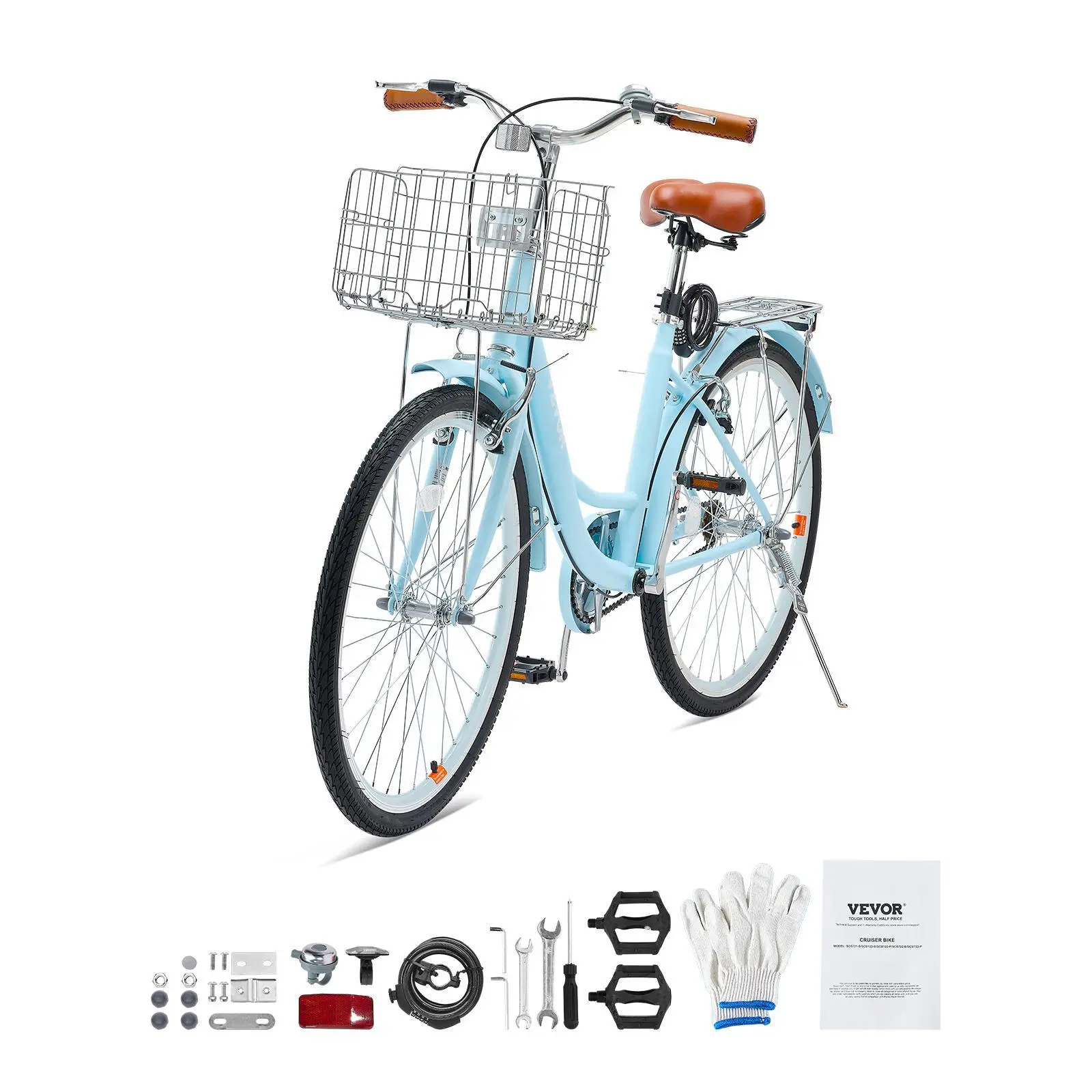 【SummerFinds】VEVOR 26-In Classic Commuter Bike, 1-Speed Light Blue Cruiser, Includes Cycling Equipment and Bike Accessories, Classic Bike