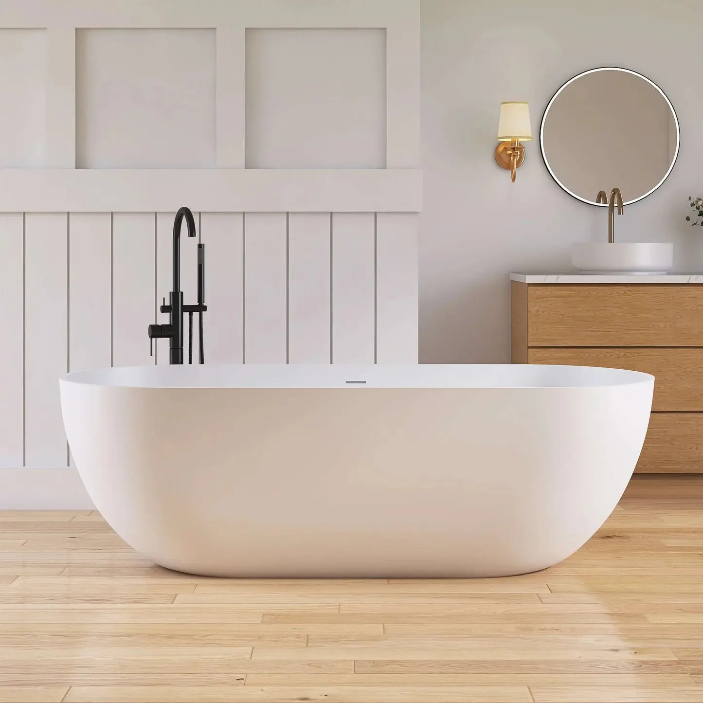 Dowell 69" Minimalist Seamless Solid Surface Soaking Freestanding Oval Bathtub Series-BT037 Series