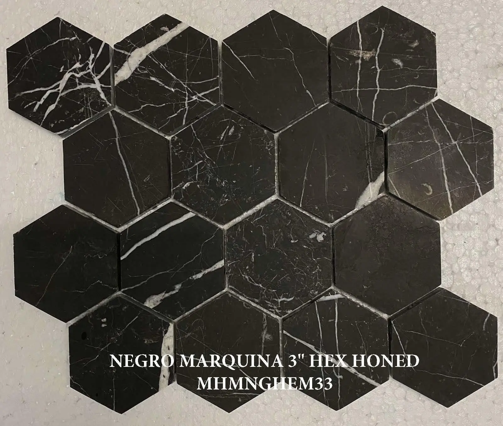 Nero Marquina 3x3 Hexagon Honed Mosaic Tile