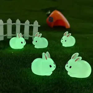 Mini Luminous Glow in Dark Rabbit Ornaments Figurines, 5pcs/set Outdoor & Indoor Holiday Decorations, Decorative Supplies for Home Garden, Yard