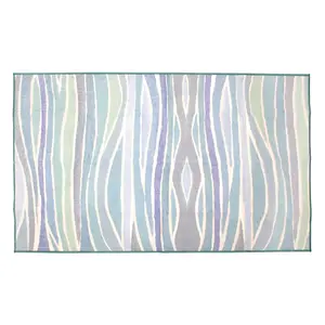 My Magic Carpet Waves Ocean Blue Machine Washable Area Rug, 3x5 Stain Resistant, Non-Slip, Waterproof
