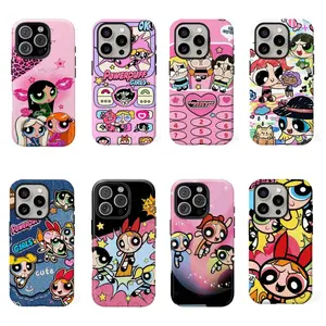 Kawaii Powerpuffs Anime Girls Film Shell Painting Cute Phone Cases  for iPhone 17, 16, 15, 14, 13, 12, 11 Pro Air Plus ProMax and Samsung S26-S22 Plus shock-absorbing phone cases, fashionable gift. lovely anti-drop hard