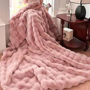 Ultra-Soft Artificial Rabbit Fur Blanket, Fluffy Blanket, No Balling, Ideal for Dormitory/bedroom/sofa Decoration, New Year Gift