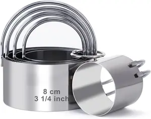 Biscuit Cutter Set 5 Pieces Round Cookie Cutters with Handle, Stainless Steel Circle Baking Dough Tools for Cake, Professional USA