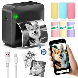 Portable Mini Printer, Thermal Inkless Sticker Maker, 200dpi, USB Rechargeable, for Photos, Notes, DIY, Compatible with iOS and Android