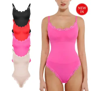 FeelinGirl Women's Lace Bodysuits U Neck Sleeveless Thong Shapewear Seamless Body Suits Tops Leotard