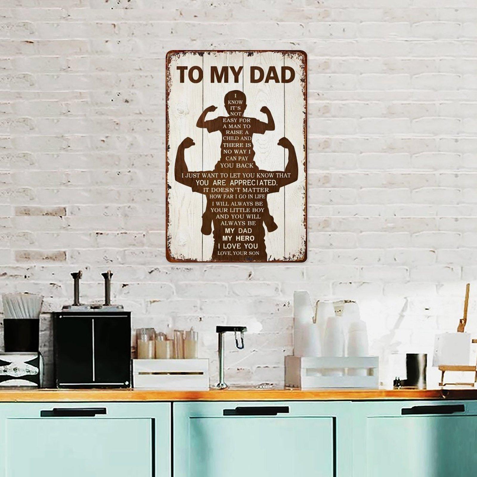 "My Dad My Hero" Father Appreciation Metal Sign, Retro Distressed Wall Decor for Father's Day