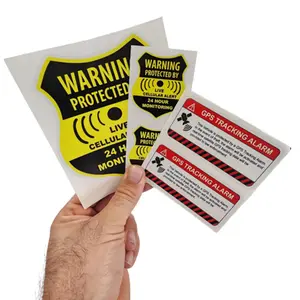 (5 Pack) Combination Pack of 24 Hour Monitoring - This Vehicle Protected by GPS Tracking Warning Signs - Decal Self Adhesive Sticker Vinyl Decal — UV resistent