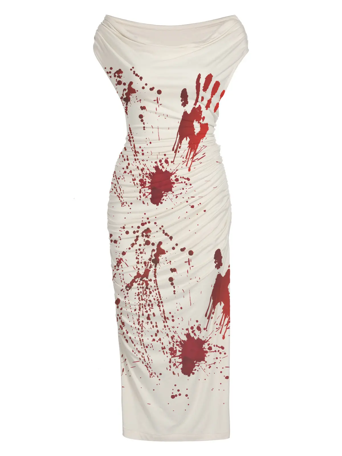 RETRO STAGE Women's 1960s Retro White Halloween-Themed Casual Pencil Dress - Ruched Medium Fabric, Body-Con Fit, Casual Wear Vibe Dress BackToSchool