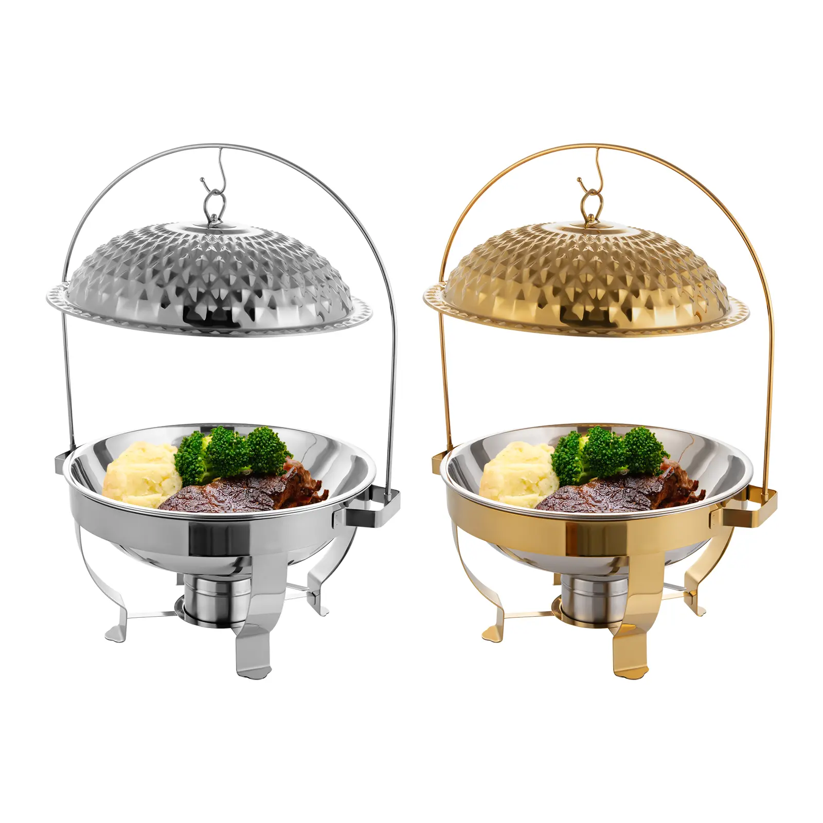 TikTokShopBlackFriday Chafing Dishes,Round Stainless Steel Chafing Dish Buffet Set with Glass Lid and Holder,Buffet Warmers Sets Buffet Servers and Warmers Set Warming Tray for Parties (Gold/silver 6.3QT) Bakeware