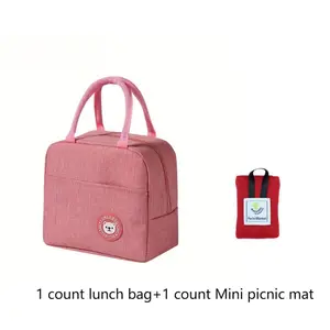 Portable Picnic Bag Set, 2 Count/set, Including 1 Insulated Lunch Bag & 1 Mini Picnic Mat, Outdoor Camping Picnic Supplies