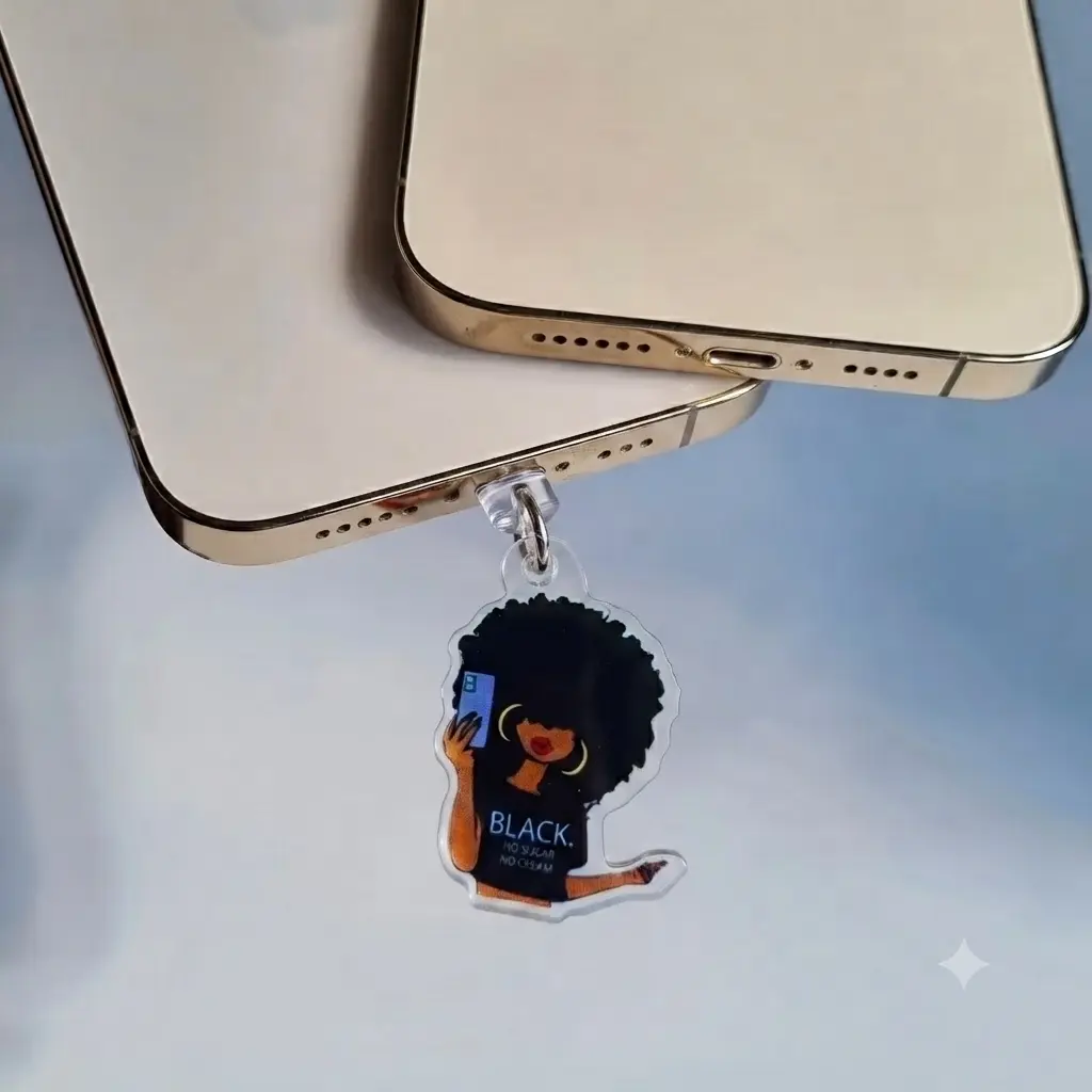 "Black. No Sugar No Cream" Dust Plug Charm - Aesthetic Phone Accessory for Personality