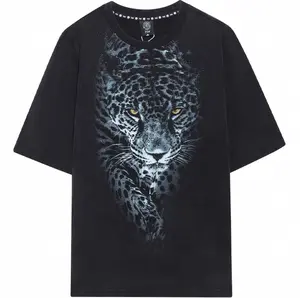 TCH—Light Luxury，Unisex Outfit, New Arrival Rhinestone Design Leopard Black T Shirt