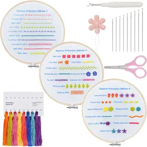 Beginners Embroidery Stitch Practice kit, 3 Sets Embroidery Kit for Beginners to Learn 30 Different Stitches for Craft Lover Easy to Follow with Instructions Embroidery Skill Techniques