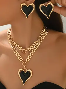 Mother's Day Gift Women's Fashion Necklace Set, Heart Multi-Layer Pendant & Earrings, Jewelry Gift for Women, Casual Daily Wear Accessories, Fashionable Jewelry Set