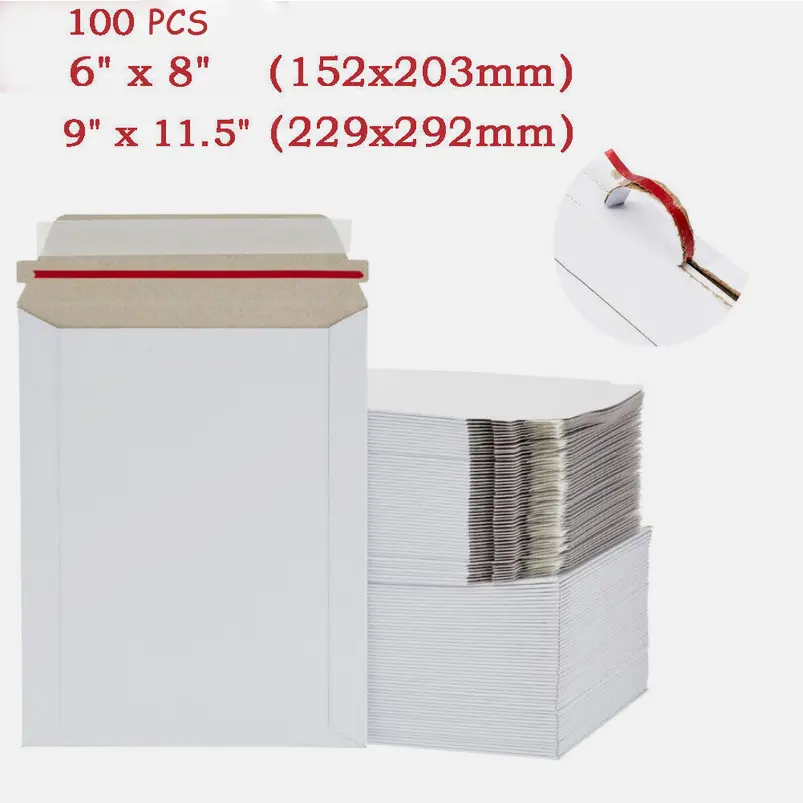 SJPACK Rigid Flat Mailers - 9"x11.5" & 6"x8" 300gsm Thickness Cardboard Envelopes, Self-Seal, Recyclable, Light Waterproof, Blank Surface, Print-Ready, Protects Docs, Office Stationery Supplies