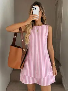 Women's Summer Striped Backless Short Dress, Slim-Fitting Sleeveless Y2K Style, Womenswear, Casual Elegant Dresses, Perfect for Daily Wear, Casual Wear, Parties, Beach Vacations