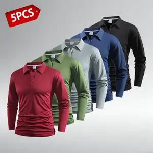Men’s 5PCS Long Sleeve Polo Shirts - Athletic, Plain, Quick Dry, Wrinkle-Free Casual & Business Tops Polo Tees Menswear polo shirt polo shirt