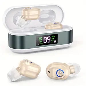 Rechargeable Hearing Aids with Noise Cancelling Volume Control AI-Powered Sound Enhancement 80-Hour Standby 20-Hour Playtime Comfortable Fit USB Charging Case Digital Display Healthcare Earplugs Silicone Soft Fitting Kit Black
