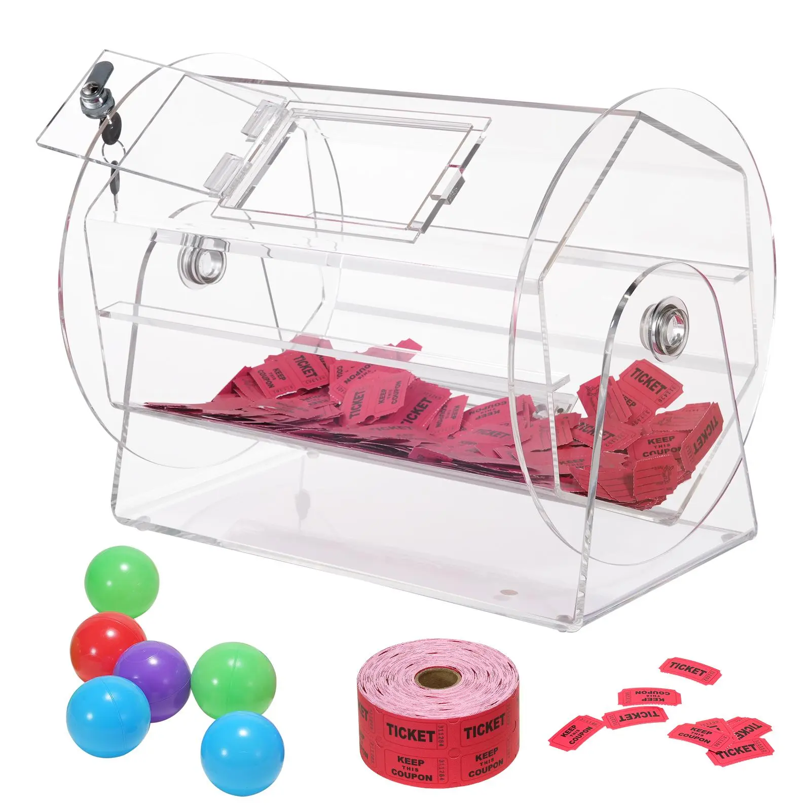 【DealsForYouDays】VEVOR Acrylic Raffle Drum, Professional Raffle Ticket Spinning Cage with 2 Keys, Transparent Lottery Spinning Drawing, Holds 5000 Tickets or 200 Raffle Balls, Raffle Ticket Box for Lottery Games Bingo