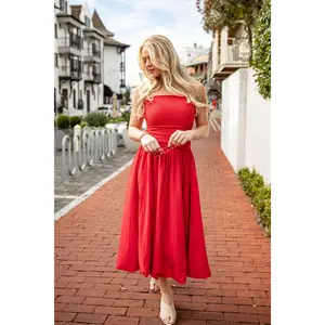 Scarlet Siren Bubble Hem Red Midi Dress