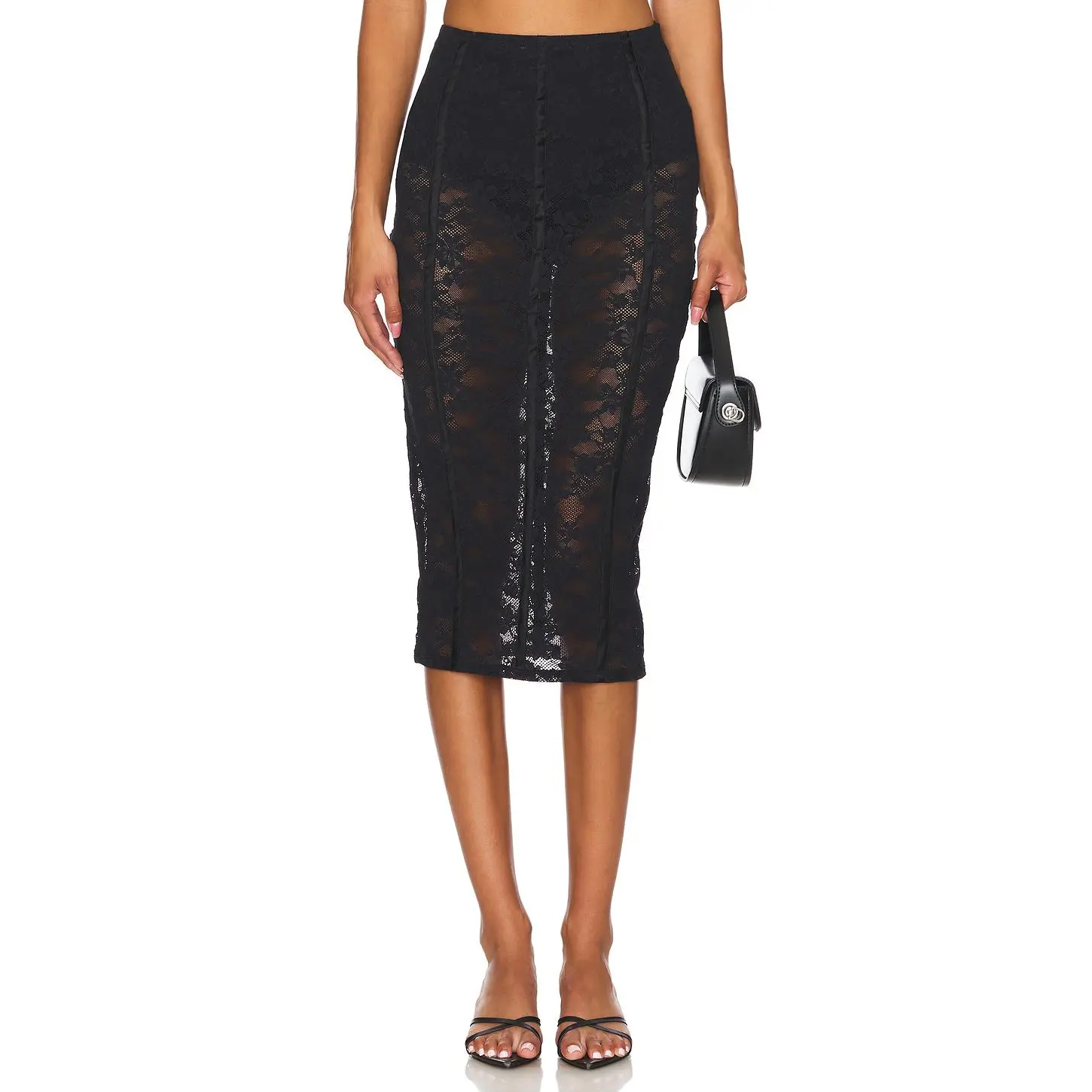 fleur du mal Le Stretch Lace Pencil Skirt in Black