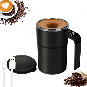 Electric Self-stirring Coffee Mug Magnetic Stirring Cup Rechargeable Automatic Mixing Cup with Lid Auto Stir & Heating Feature, LCD Thermometer for Milk/Cocoa at Office/Kitchen/Travel