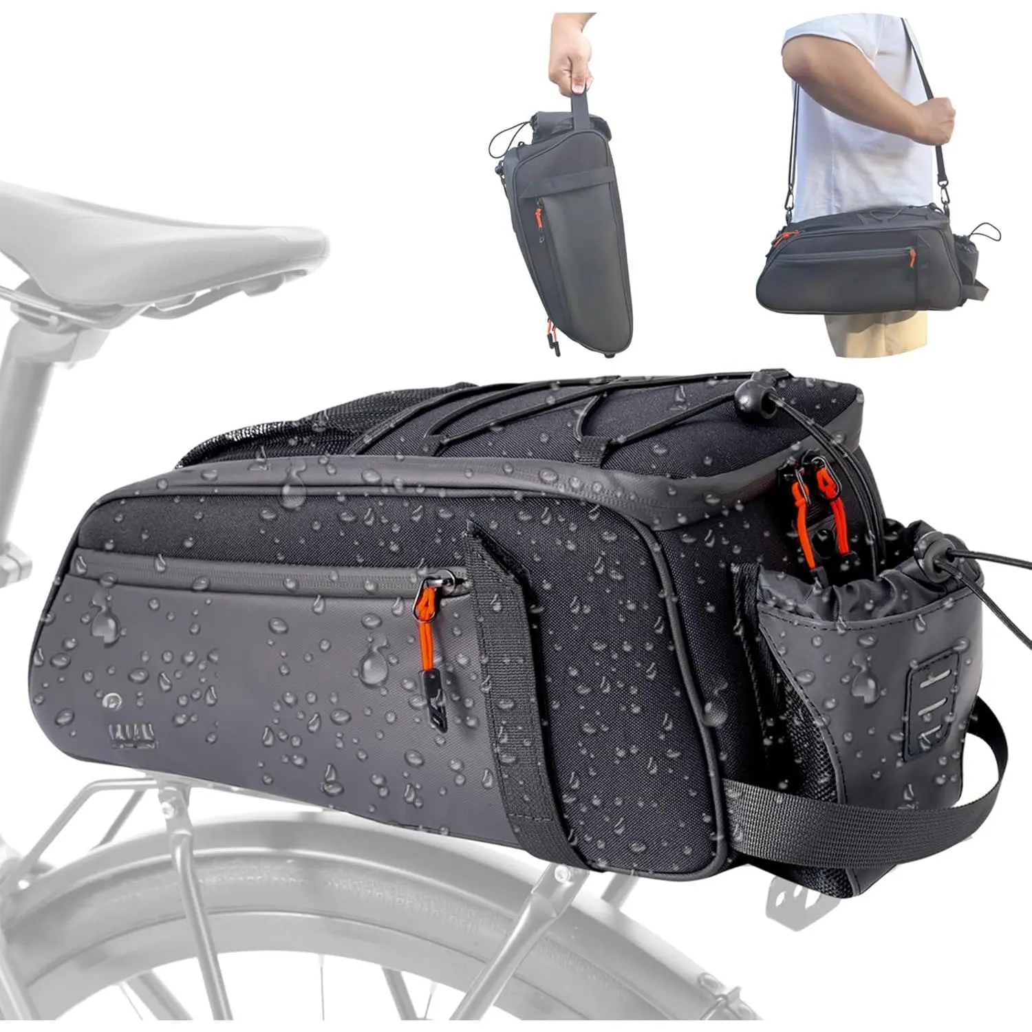 Bike Bags for Bicycle Rear Rack - 10L Waterproof 3 IN 1 Ebikes Trunk Bag with Water Bottle Holder, Reflective Electric Bike Saddle Panniers with Shoulder Strap for Commuter Travel Outdoor big  fishing  lure  p  2