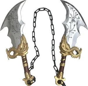 Swords Republic 17" Medieval Kratos Fully Upgraded Blades of Chaos Foam Sword 1:1 Replica – Gold Silver Cosplay Prop for LARP, Costume, Halloween Party, Anime Convention, Stage Performance, Safe Foam Weapon Collectible Gift