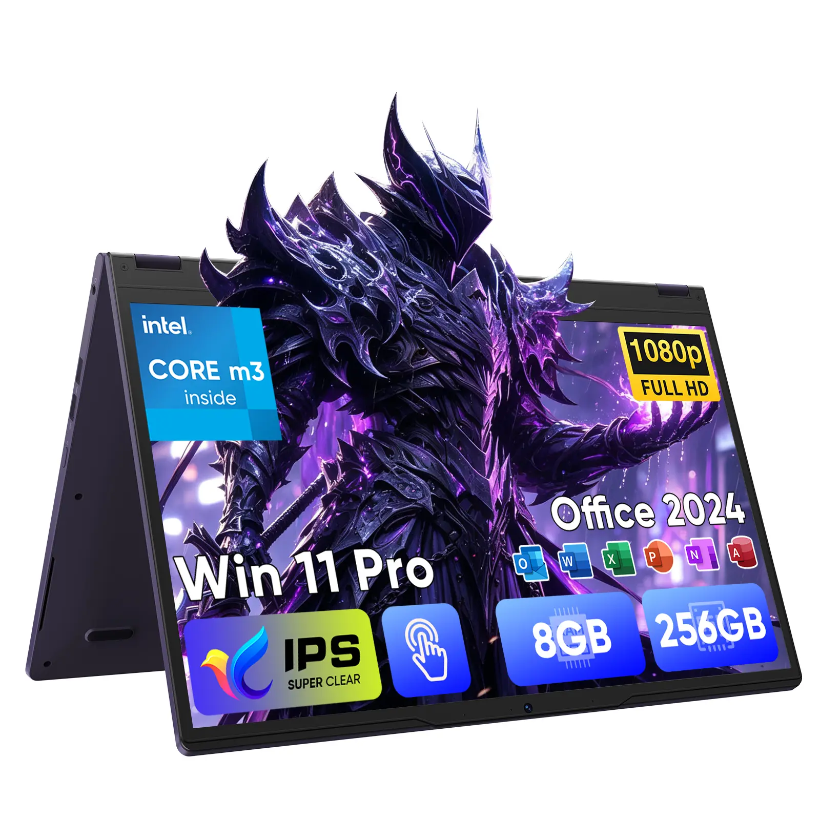 15.6 Inch 2-in-1 Touchscreen Laptop Computer, 8GB RAM 256GB SSD Core m3-8100Y Lap top, 360° Convertible Notebook Laptops with Windows 11 Pro Office 2024, FHD Display, 360° Rotating Touch Screen, WiFi5/ BT5,HDMI