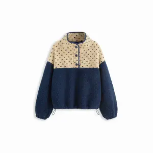 Cider Fleece Stand Collar Two Tone Patchy Drawstring Oversized Sweatshirt