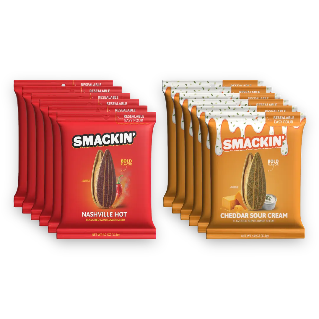 SMACKIN' Sunflower Seeds Nashville Hot & Cheddar Sour Cream - 6 Resealable 4 OZ Bags