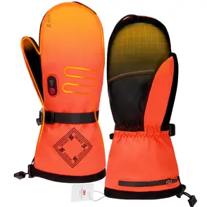 Heated Gloves for Men, 7.4V Heated Mittens for Women Rechargeable, PU Waterproof & Touchscreen Ideal for Winter, Hunting, Motorcycle, Skiing, Snowboarding, Fishing, Camping, Work, Orange
