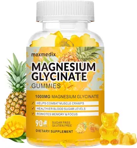 Magnesium Gummies 1000mg | Glycinate & L-Threonate | Sugar-Free Supplement for Calm, Muscle, Bone & Sleep Support | 90 Mango Pineapple Gummies Vitamin